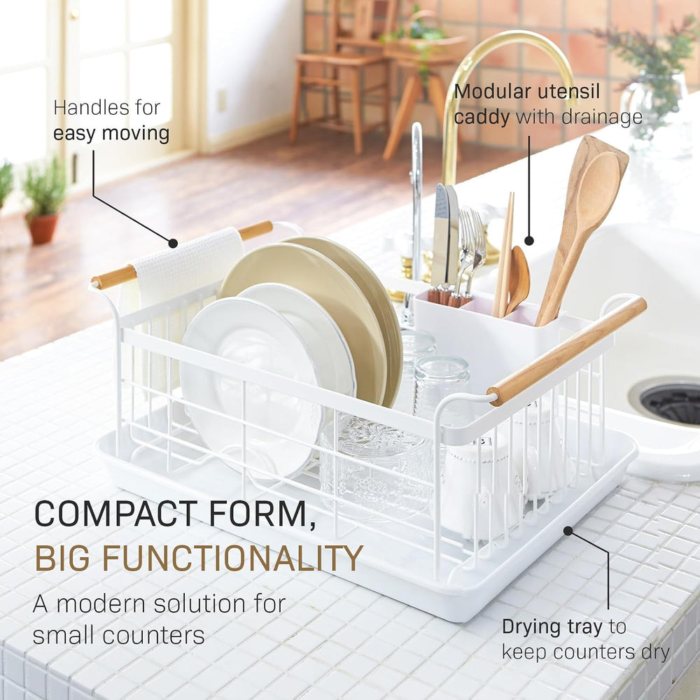 YAMAZAKI Home Dish Drying Rack โ Modern White Dish Rack for Kitchen Counter w...