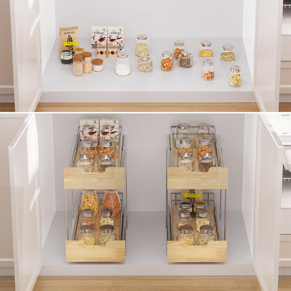 Sikarou Pull Out Cabinet Organizer,Heavy-Duty Slide Out Shelf, Wood and Wire ...
