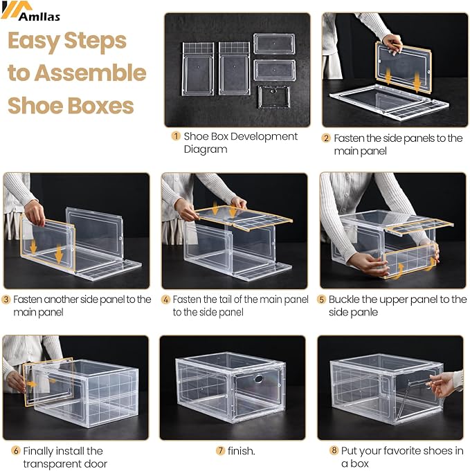 12 Pack Clear Shoe Boxes Stackable, Shoe Storage Boxes