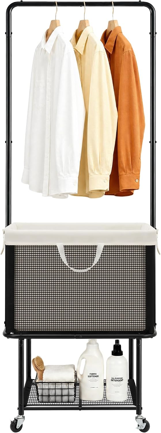 STO STO Rolling Laundry Cart with Hanging Bar, Laundry Hamper with Wheels