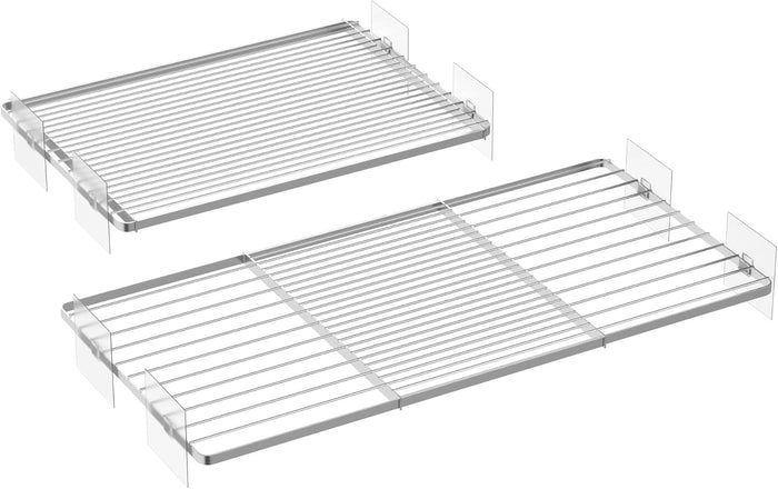 Closet Tension Shelves Organizer Expandable Cabinet Storage Shelving Rack Wire Metal DIY Divider Separator for Cabinet Wardrobe Cupboard Pantry Kitchen Bedroom, 2packs