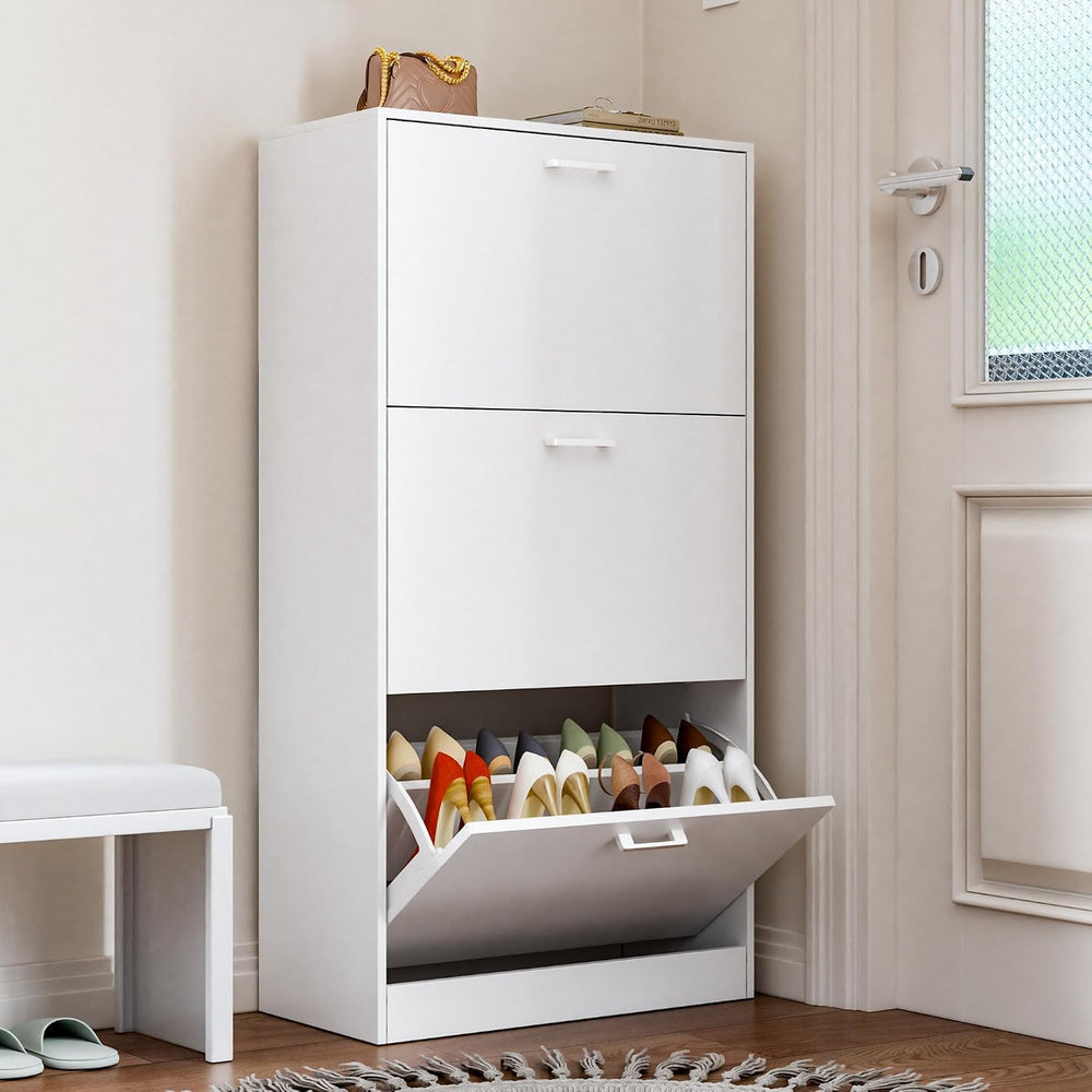 Slim Narrow Shoe Cabinet with 3 Flip Drawers for Entryway, Hallway