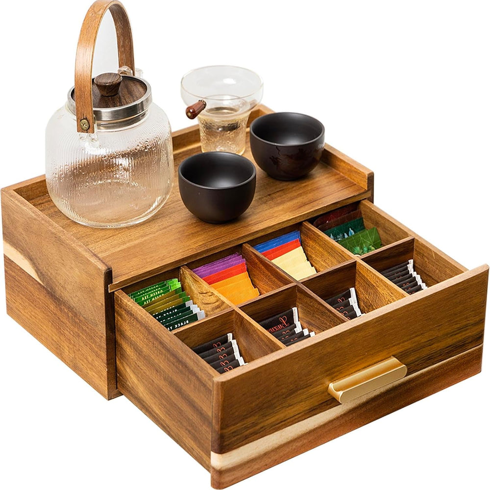Acacia Wood Tea Bag Organizer, Tea Organizers and Storage Box, Tea Caddy for ...