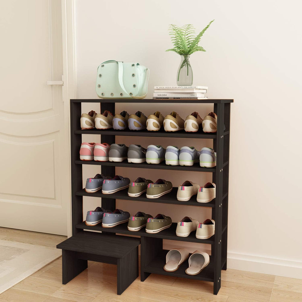 Jerry & Maggie - 5 Tier Wood MDF Shelf Shoe Rack with One Footstool/Shoe ...