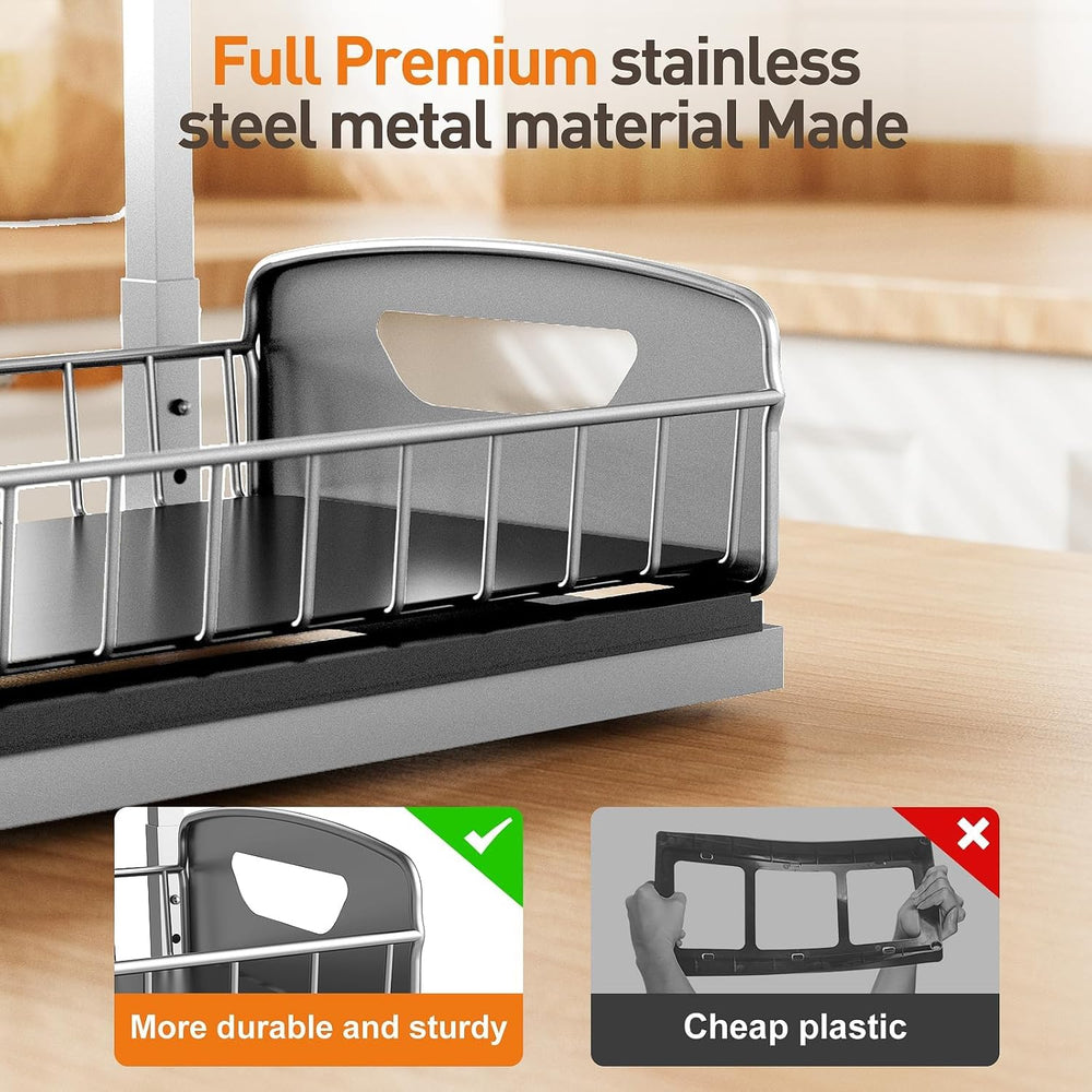 Under Kitchen Sink Organizer, Metal Pull Out Bathroom Organizers and Storage,...