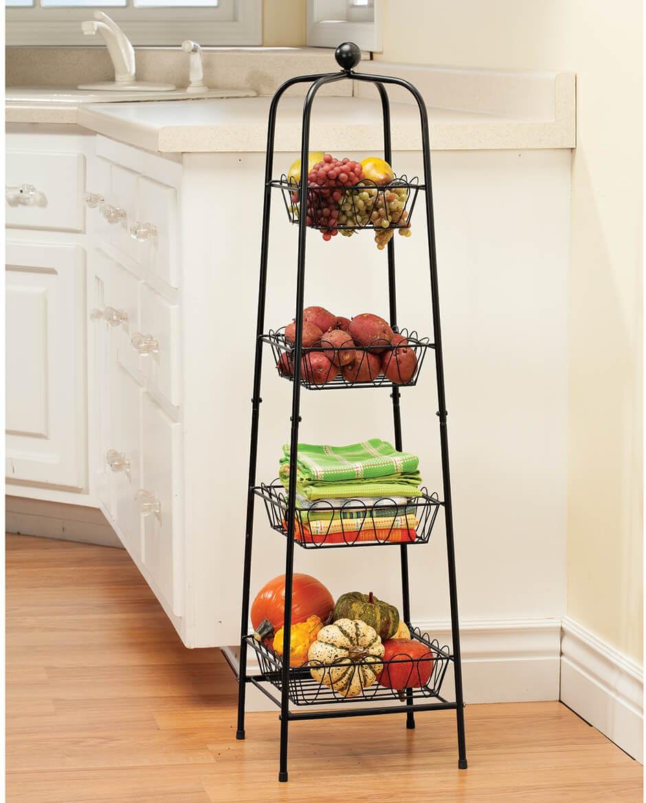 4-Tier Metal Basket Stand for Storage and Organization
