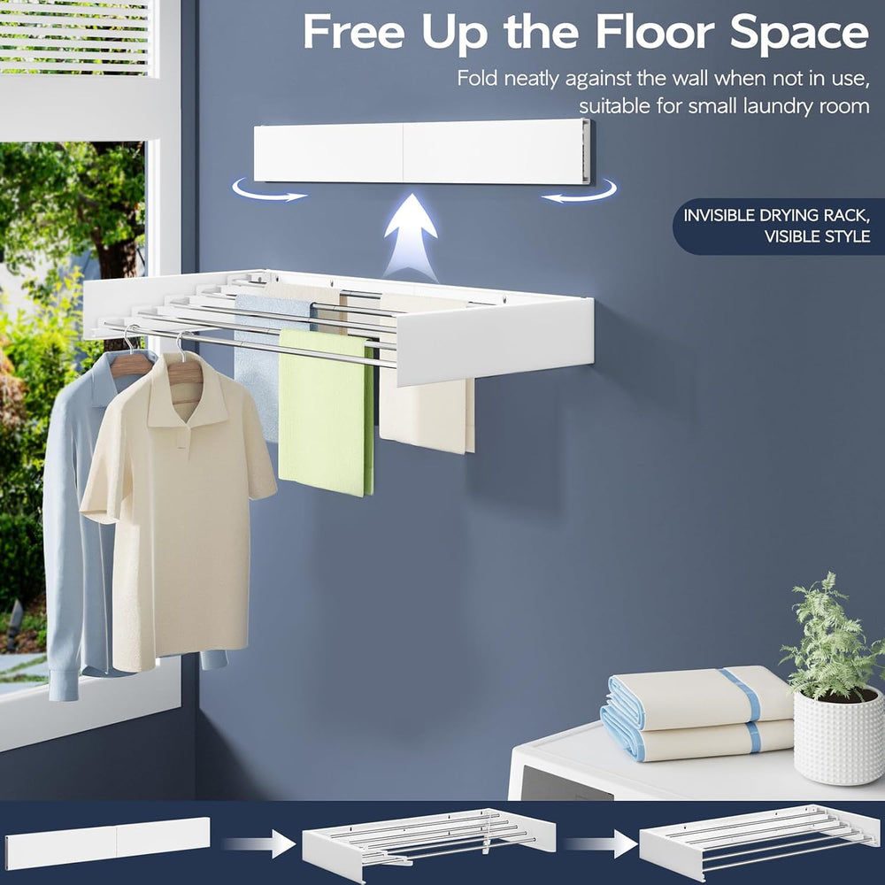 Vikaqi Wall Mounted Foldable Clothes Drying Rack, 32-Inch Wide, 5 Stainless S...