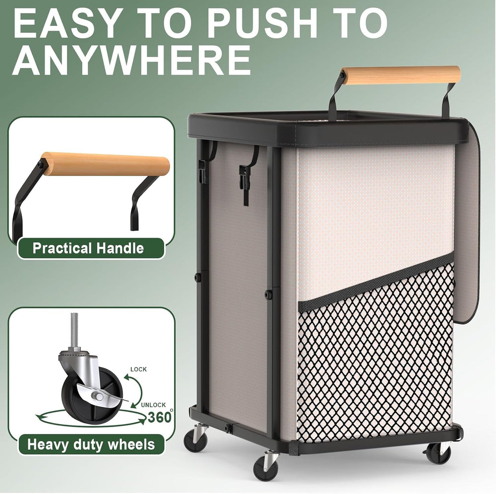 150L Laundry Basket with Wheels,Rolling Basket Hamper with Lid&Handle White
