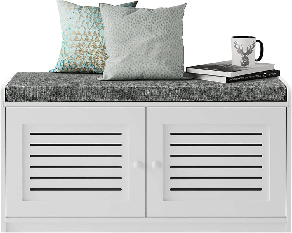 Sturdis - Shoe Storage Bench - Adjustable Shelves & Cushion Seat, White