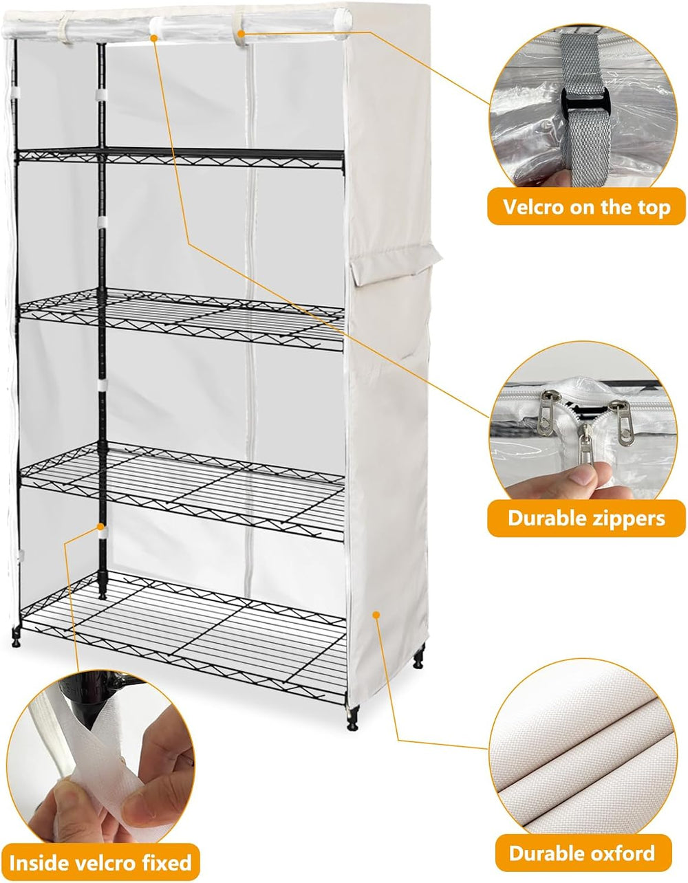 Wire Shelf Cover Waterproof, 60" W x 24" D x 72" H Rack Protector