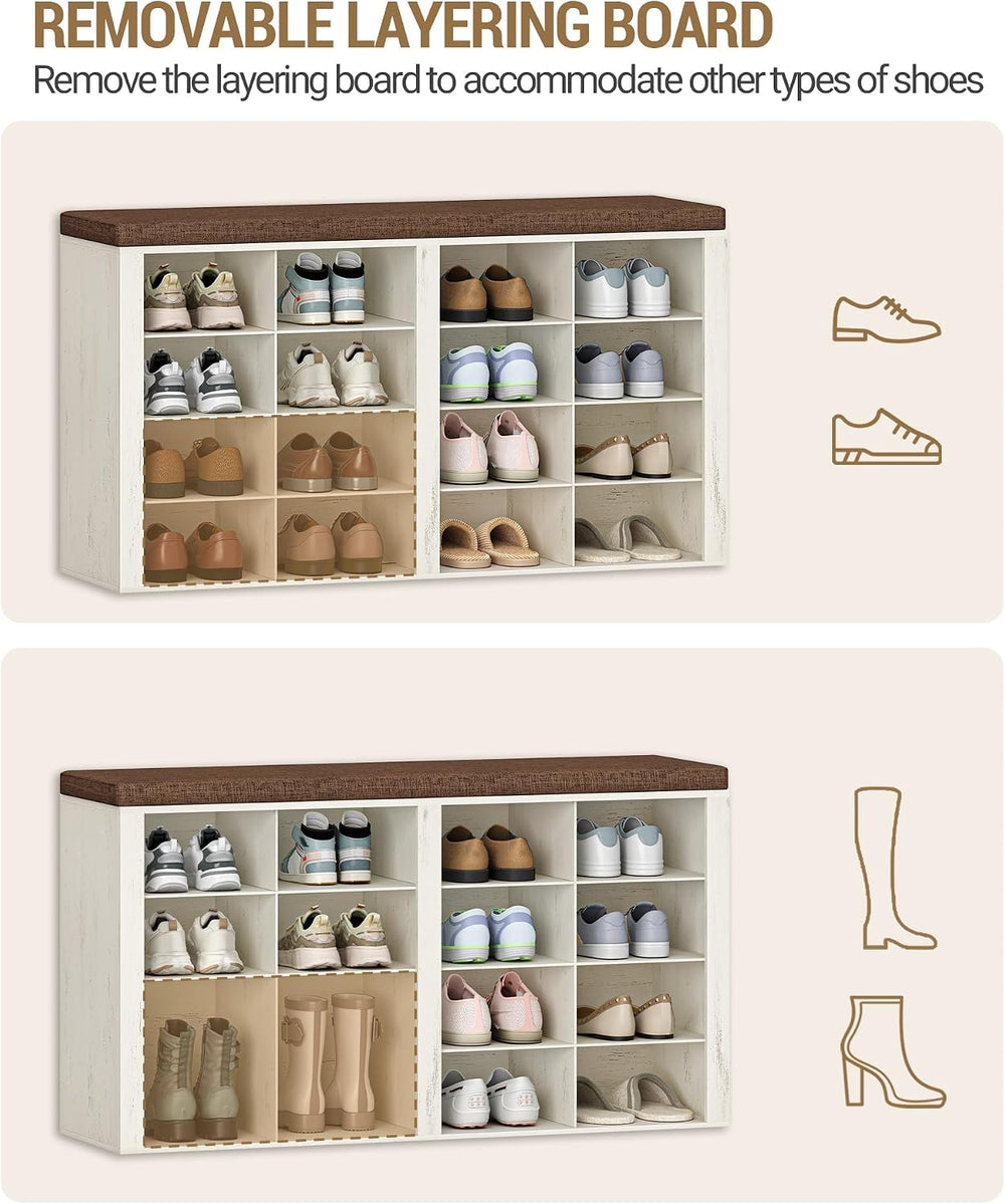 Hzuaneri Shoe Storage Bench with Cushion, Entryway 16-Cubby Shoe Rack