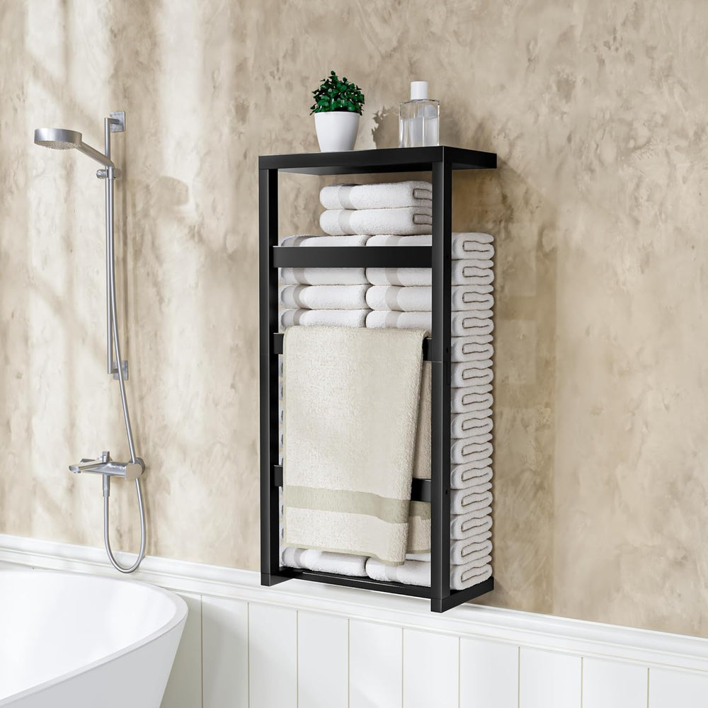 Bamboo Wall Blanket Ladder, 4-Tier Towel Racks, Blanket Holder with Anti-Slip...