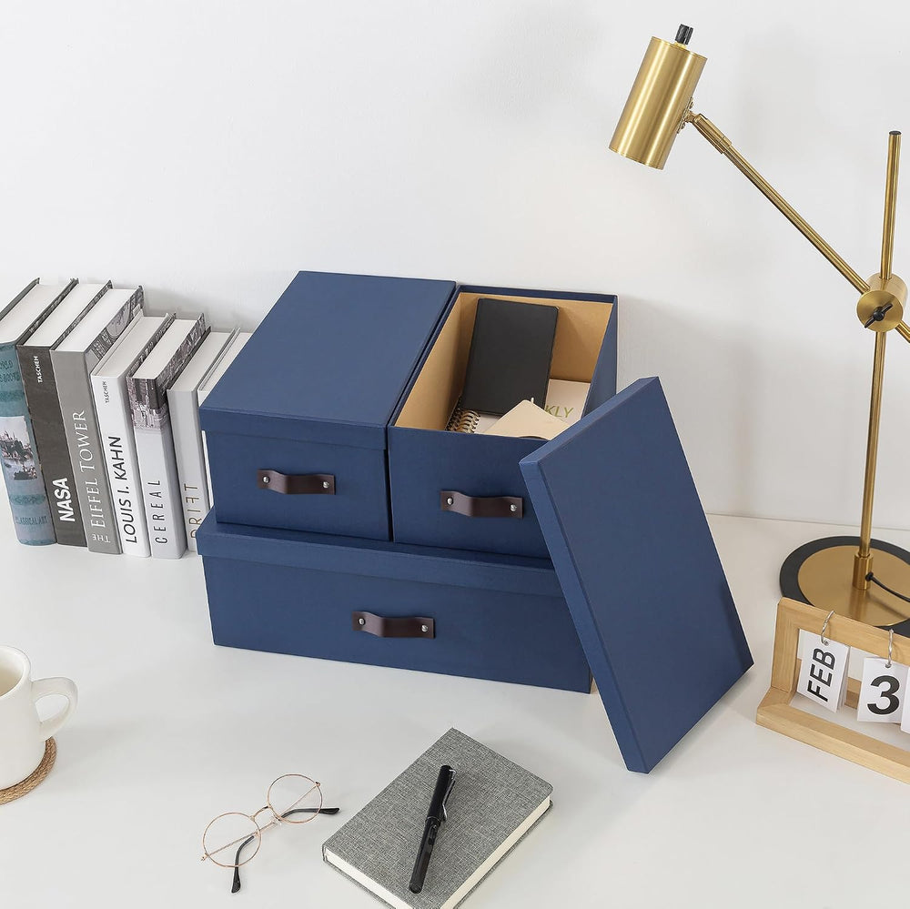 Soul & Lane - Decorative Storage Boxes with Handles, Set of 3, Navy
