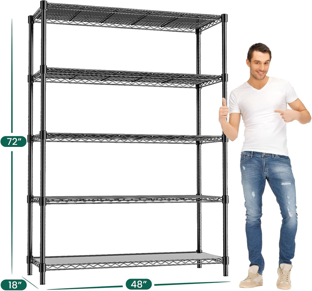 48" W Garage Shelving 1875LBS Heavy Duty Wire Shelving Unit, Metal 5-Tie...