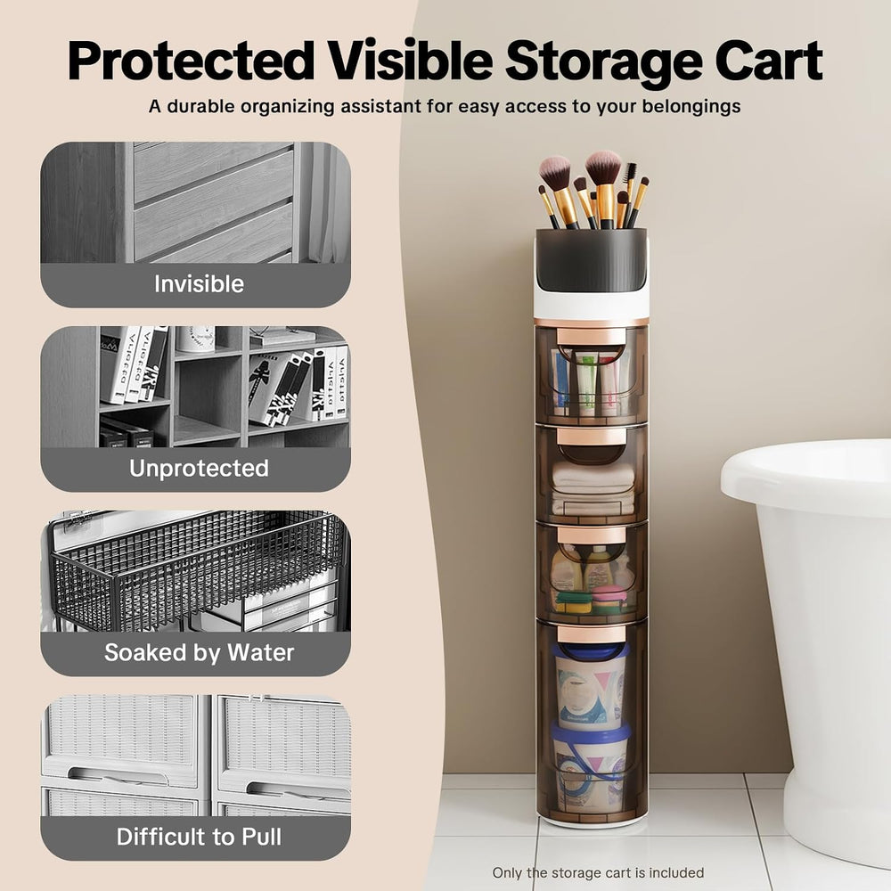 4 Tiers Slim Bathroom Storage Cabinet, 4 Drawer Narrow Slim Storage Cart, Mob...
