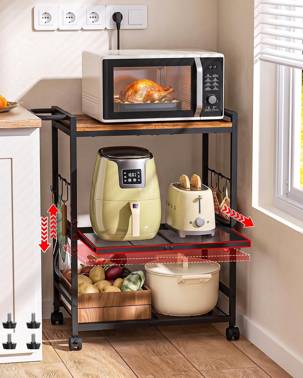 Feyejade 3-Tier Rolling Kitchen Cart with Storage, Compact Metal Island