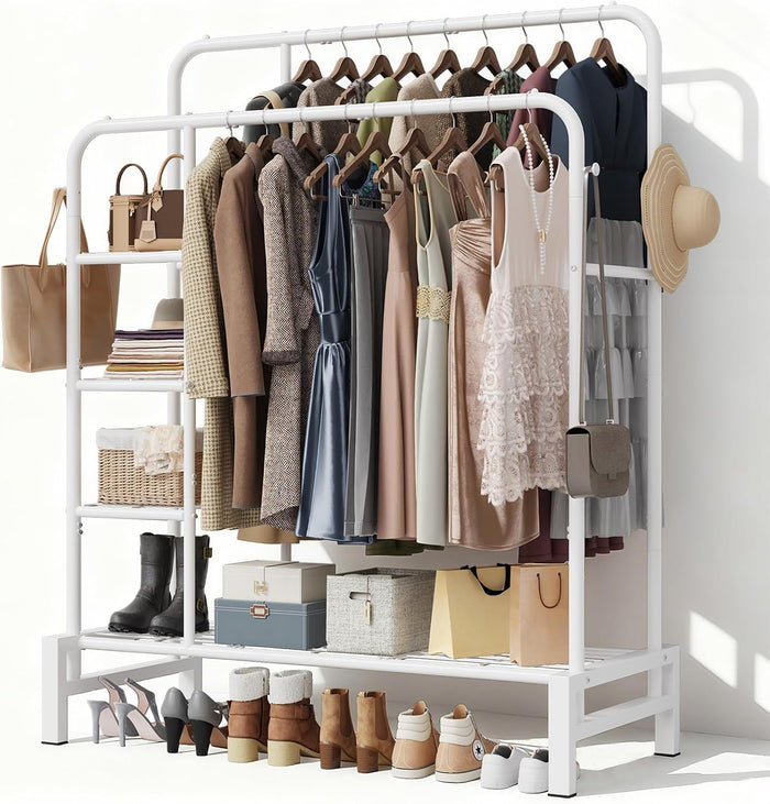 Clothes Rack for Hanging Clothes, Clothing Rack with shelves, White