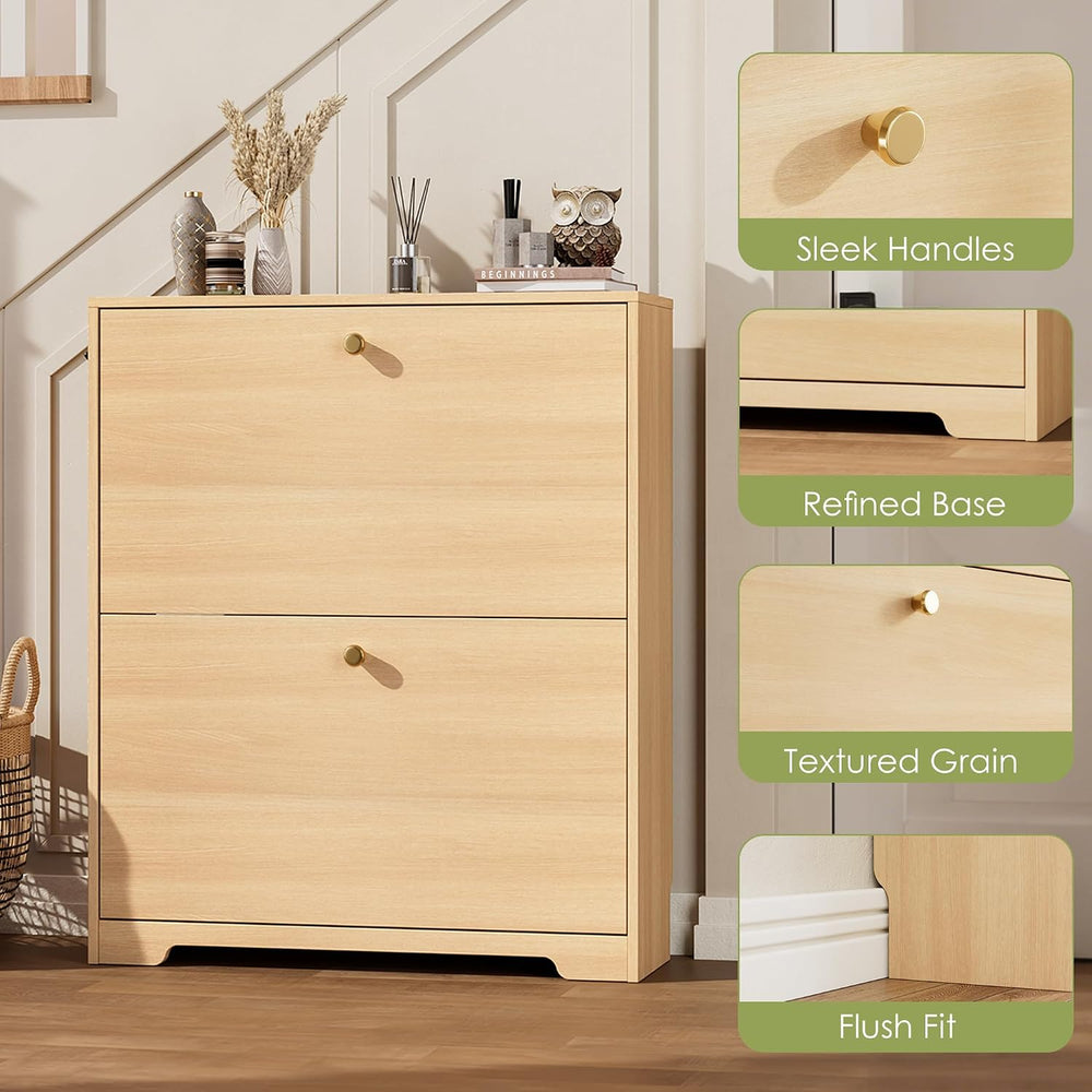 Nicetree Shoe Storage Cabinet with 2 Flip Drawers, Slim Shoe Cabinet, Hidden ...