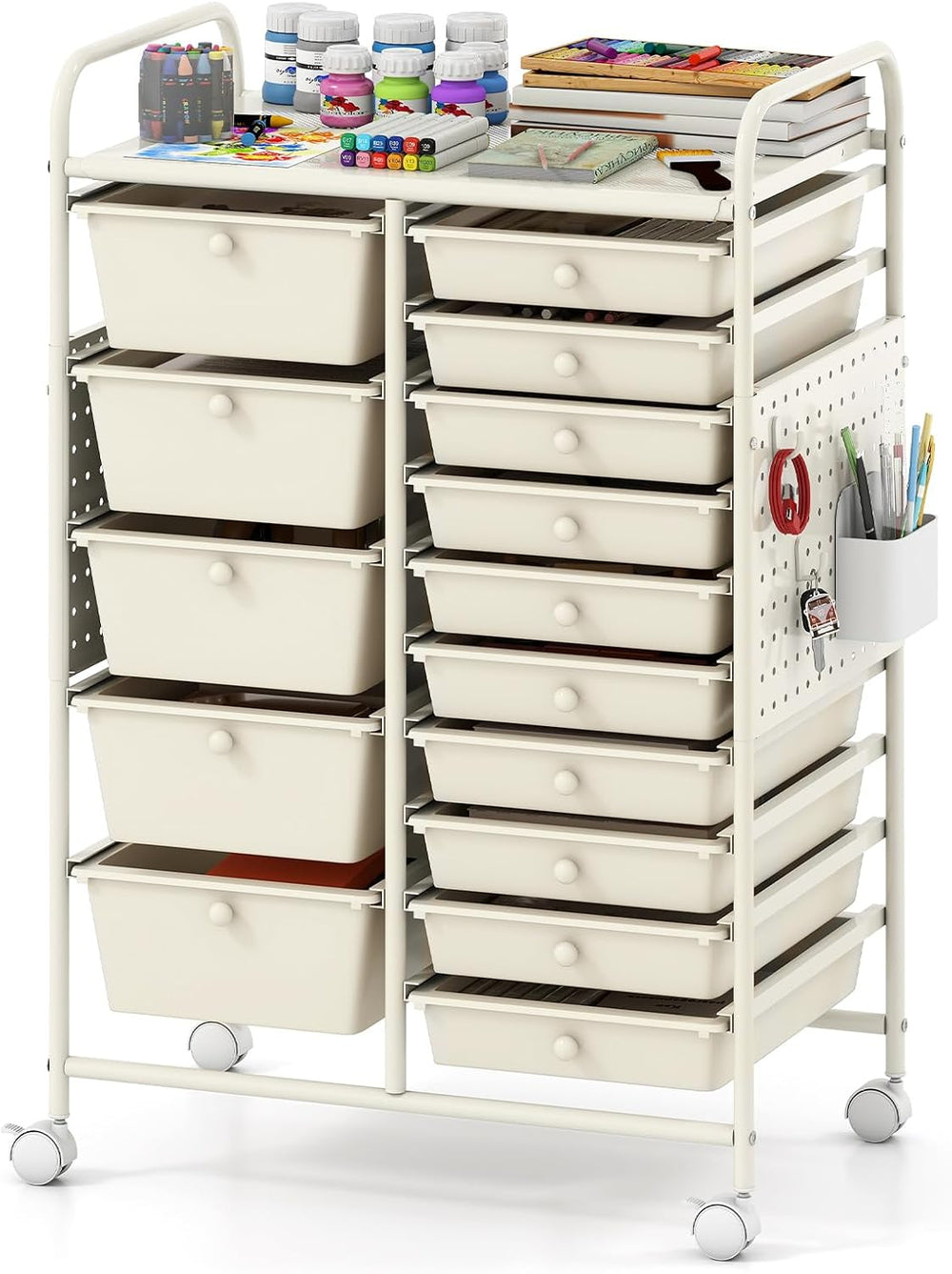 Giantex 15 Drawer Storage Cart, Rolling Craft Cart with Metal Tabletop & ...