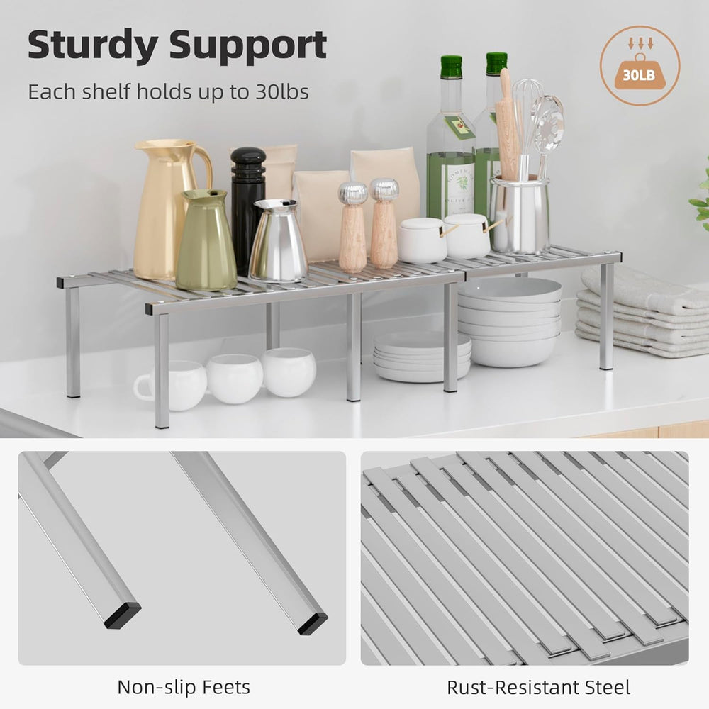 STORAGE MANIAC Expandable Cabinet Organizer Shelf, Set of 4, Gray