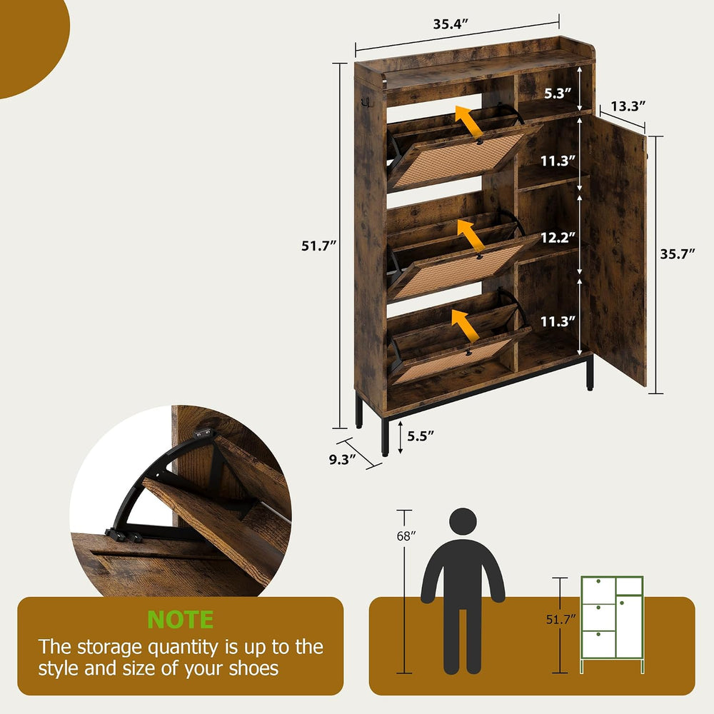 Garvee Shoe Cabinet with 3 Flip Drawers and 4-Tier Shoe Storage Cabinet, Free...