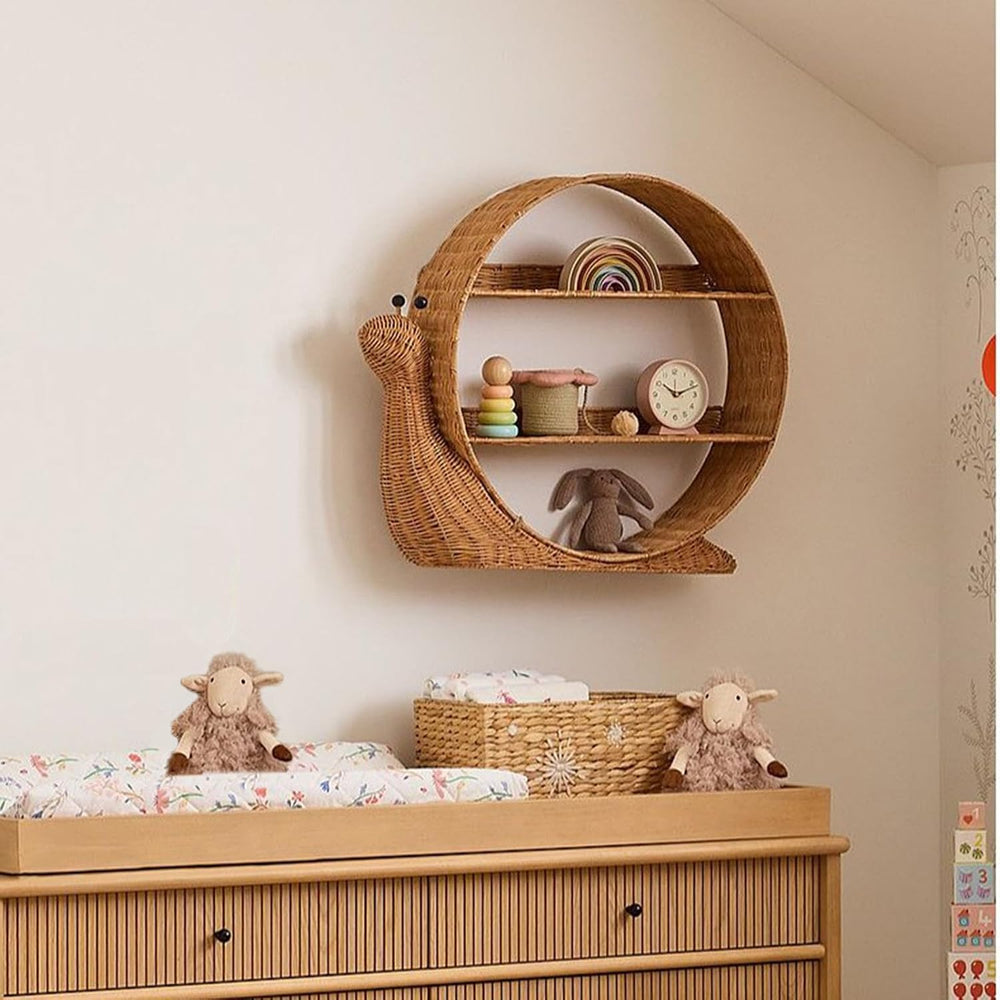 Generic Boho Arched Woven Rattan 3-Tier Wall Shelf, Snail Shaped Wall Mount, ...