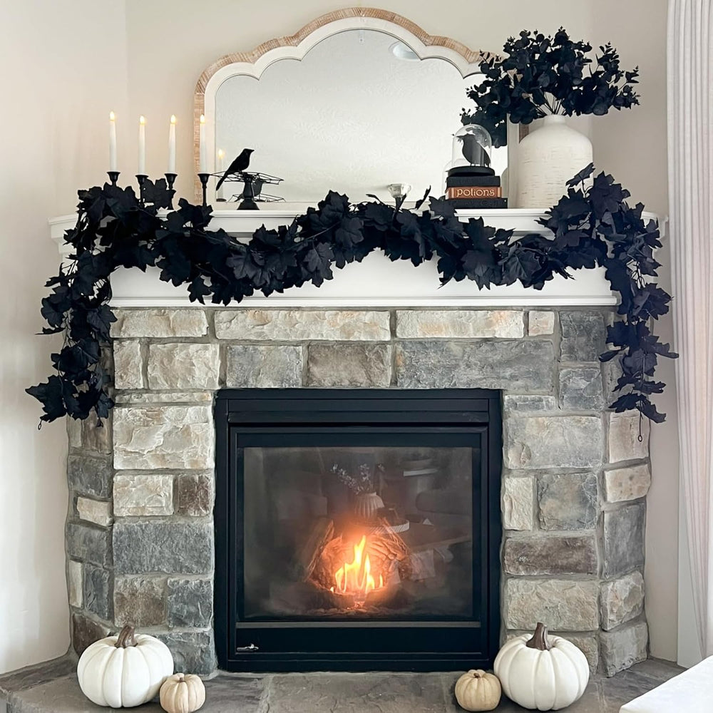 CQURE 14 Pack Black Fall Leaf Garland, Total 82.6Ft Halloween Garland Hanging...