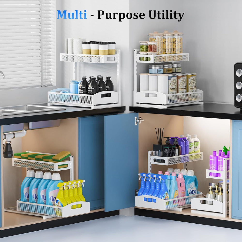 Petiza Metal Under Sink Organizer, Pull Out Cabinet Organizer Rack with Silk-...