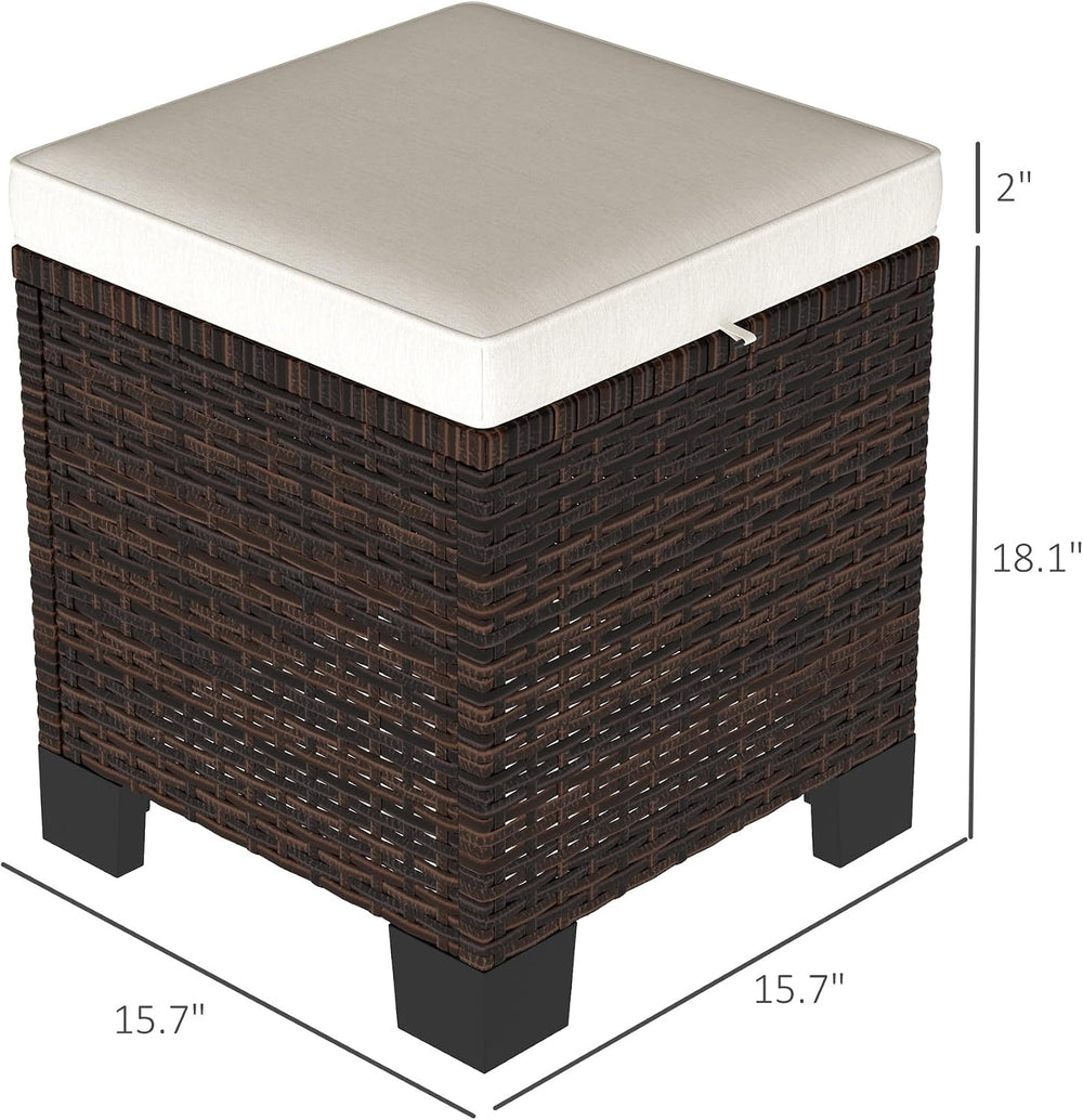 Outsunny 2 Pieces Outdoor Patio Ottomans All Weather PE Rattan Beige