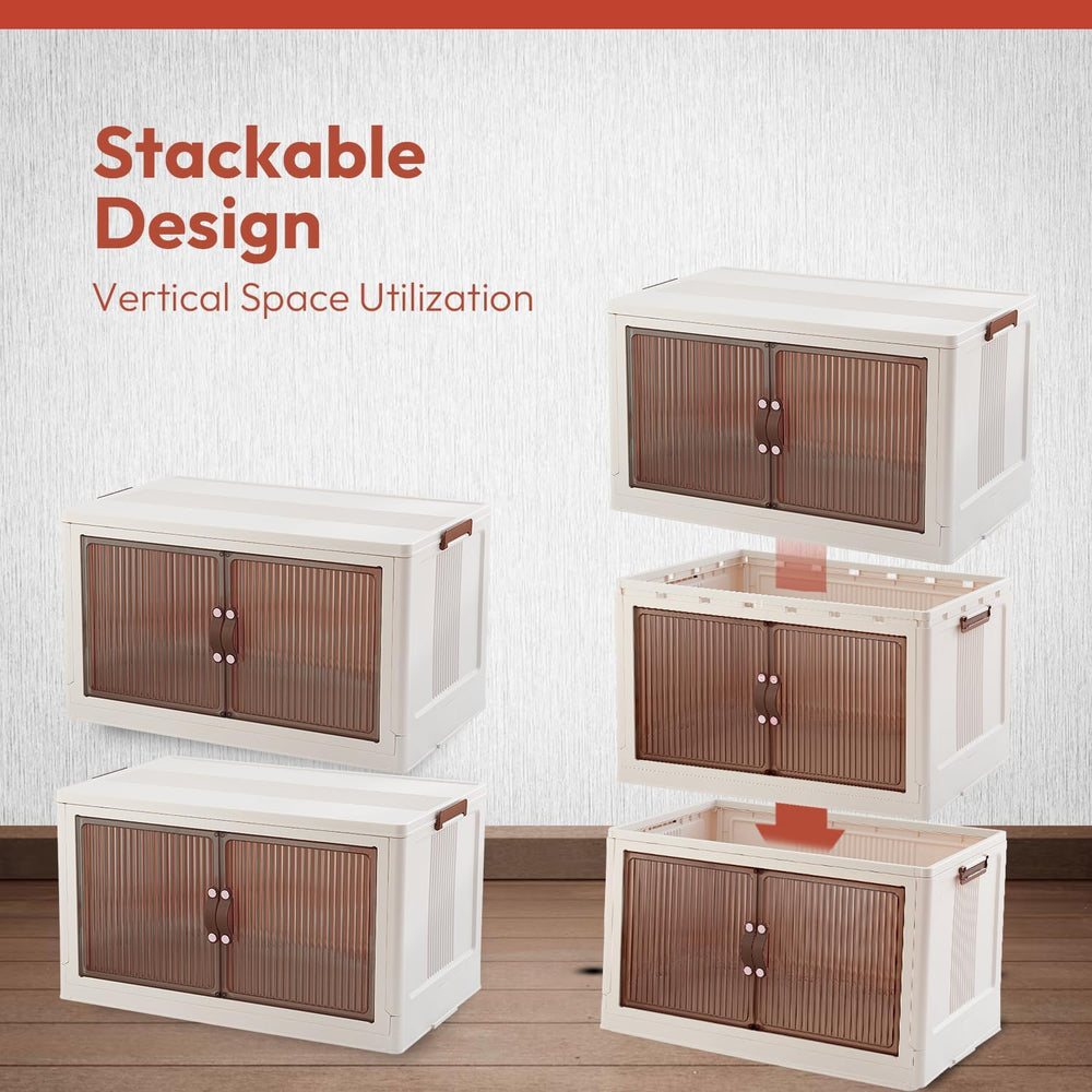 95 QT Foldable Stackable Storage Bins with Doors – Magnetic Doors Stackable O...