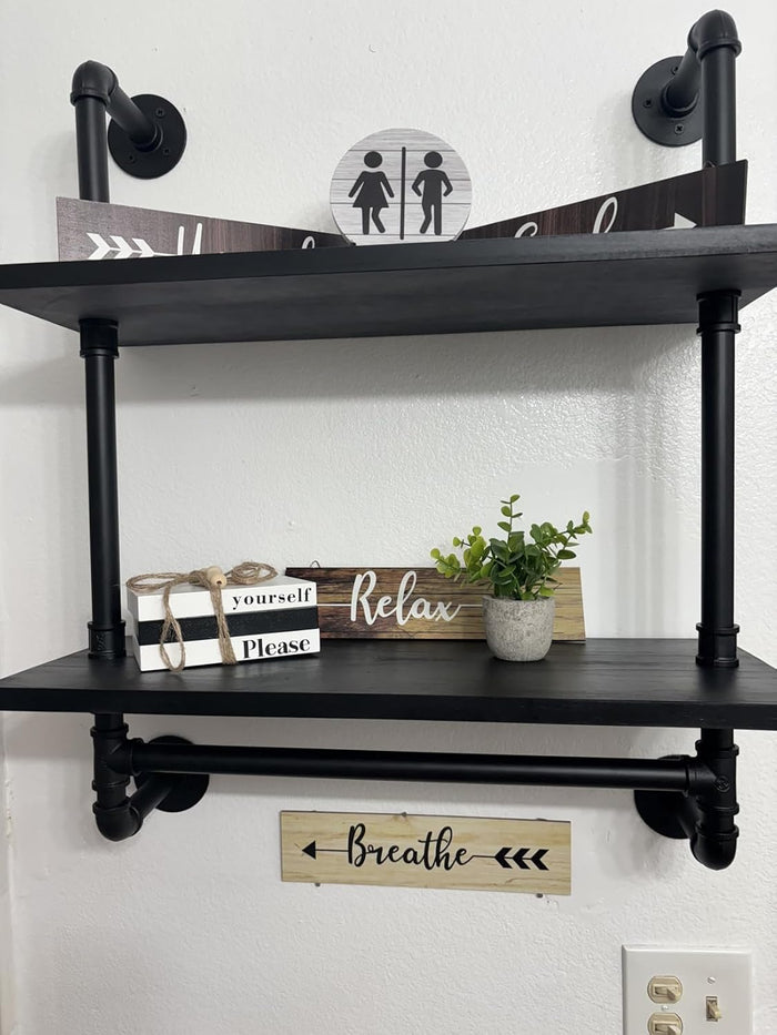 Industrial Pipe Bathroom Shelves Shelving 24" Black Floating Shelves