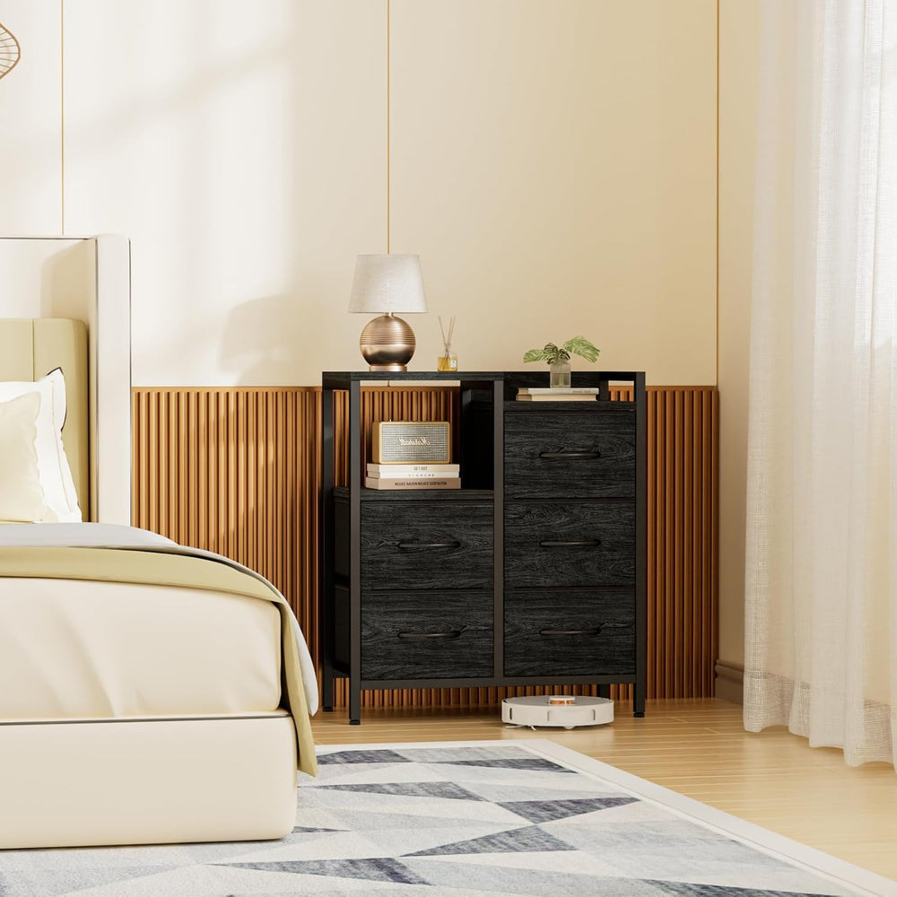 Furnulem Black Dresser for Bedroom, 5 Drawer Small Fabric Closet Dresser