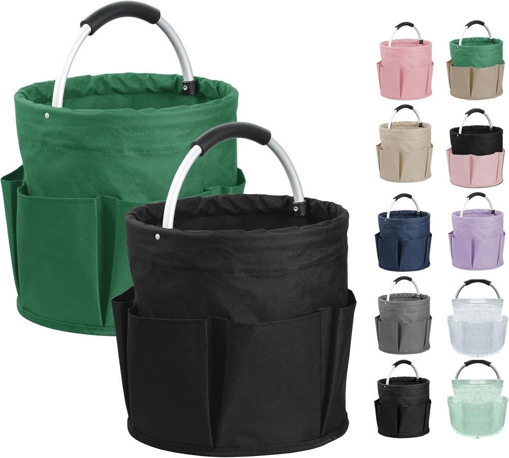 2PCS Collapsible Cleaning Caddy, 17L Tool Bag with 6 Pockets, Green + Black