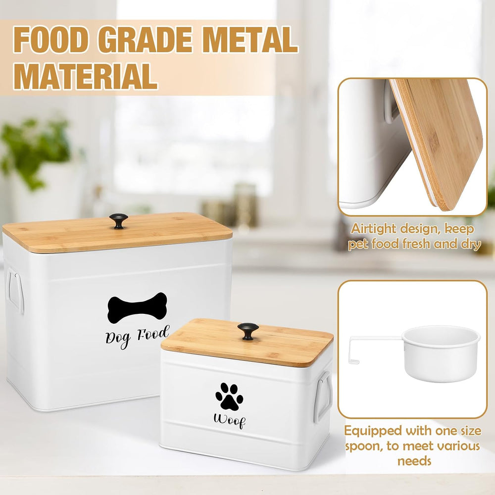 Newtay 2Pcs Extra Large Metal Dog Food Containers Airtight 12&3.5 Lb, White