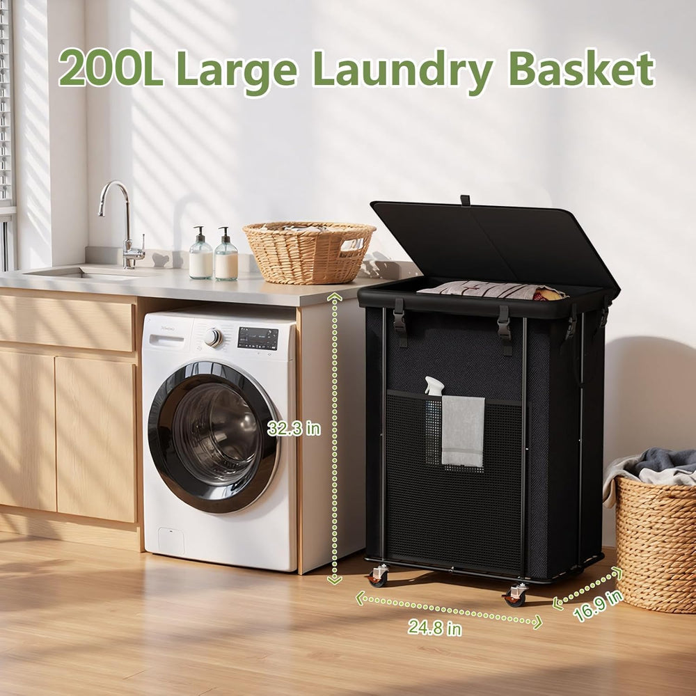 220L Laundry Hamper with Lid & Wheels, Rolling Laundry Basket with Bag