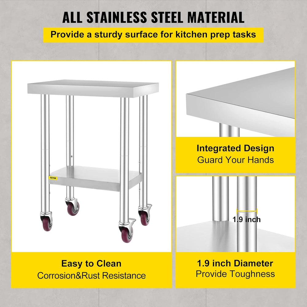 Mophorn 24x18x34 Inch Stainless Steel Work Table 3-Stage Adjustable Shelf wit...