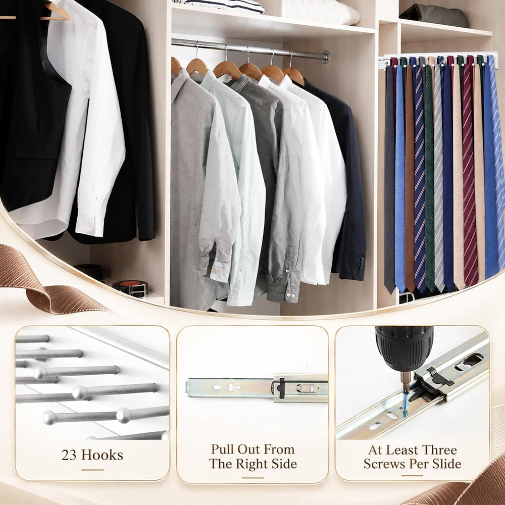 Blulu 2 Pcs 11.8'' Sliding Tie Rack Hangers for Closet, 23 Tie Each, ...