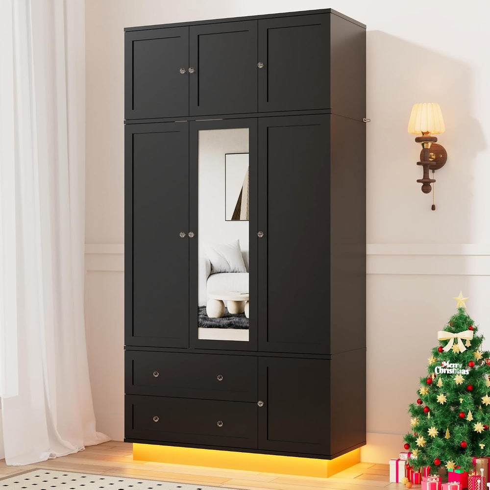 92.2" Tall Armoire Wardrobe Closet with Mirror & Motion Sensor Light...