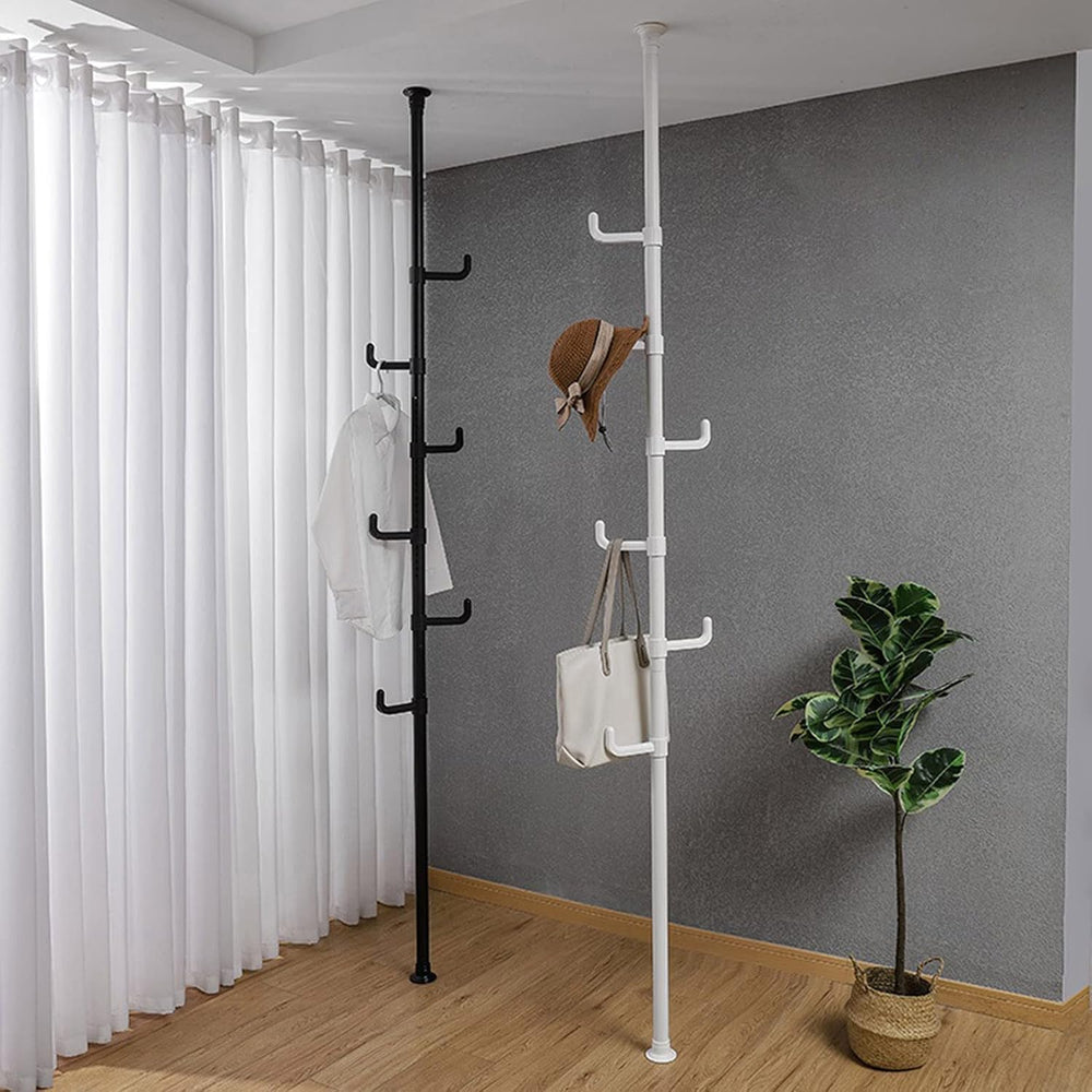 Adjustable Laundry Pole 6-Tier Standing Clothes Drying Rack Coat Hanger DIY F...