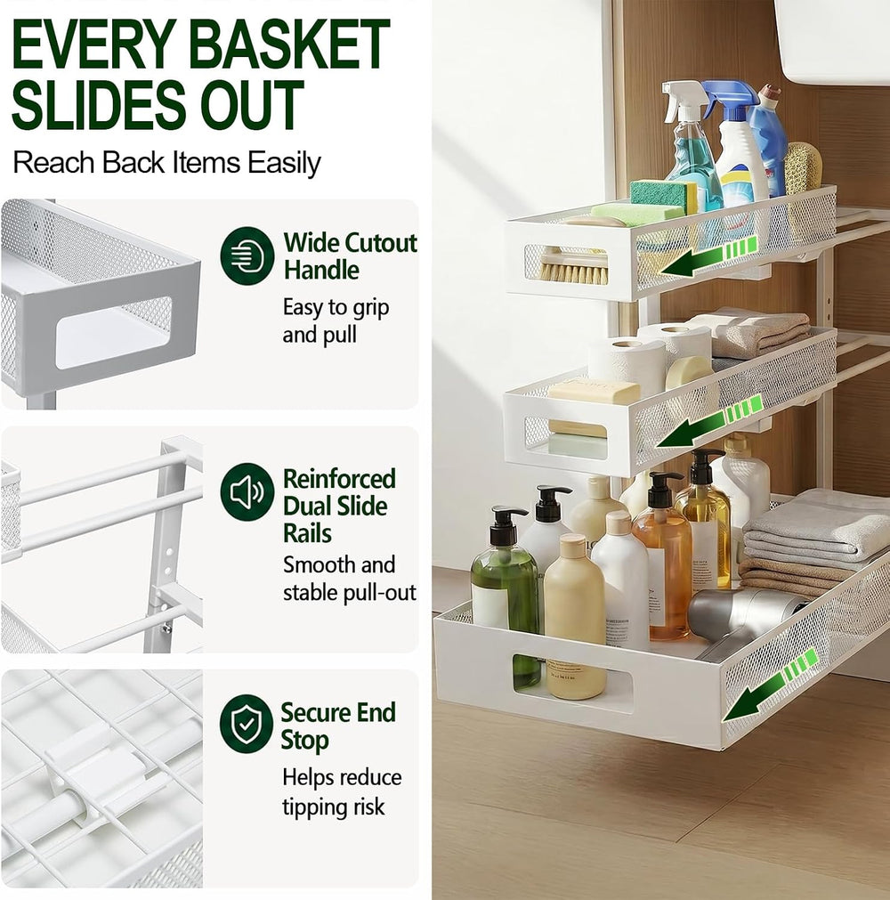 3 Tier Under Sink Organizer for Bathroom, Pull Out Drawers, 1 Pack