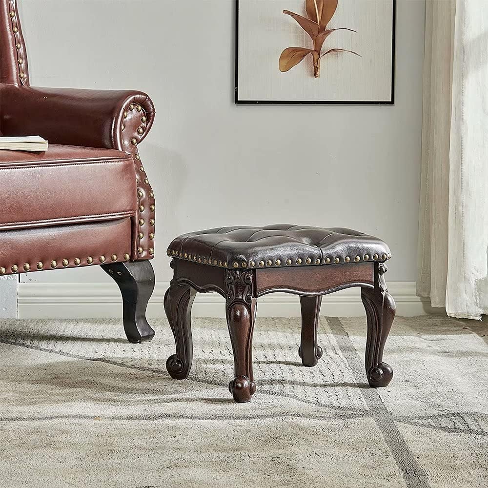 Footstool and Ottomans Small Foot Stool with Fiber Leather Wooden Foot Rest U...