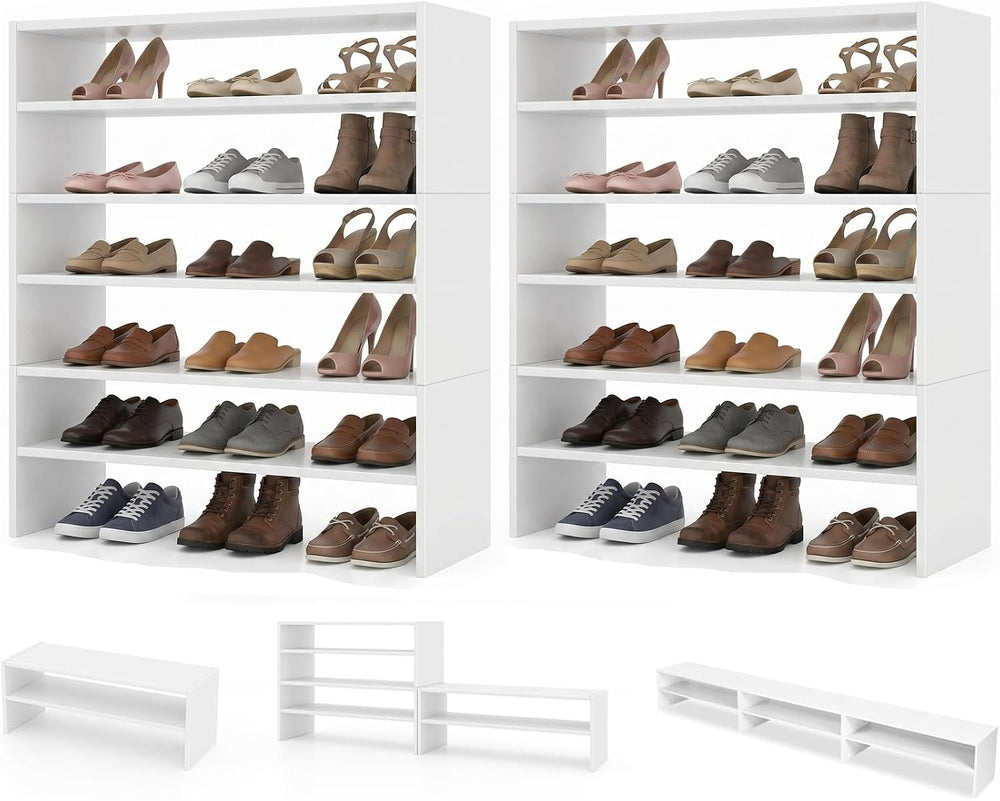 POWERSTONE 6-Tier Stackable Shoe Rack, 3-in-1 Shoe Shelves, (2, White)