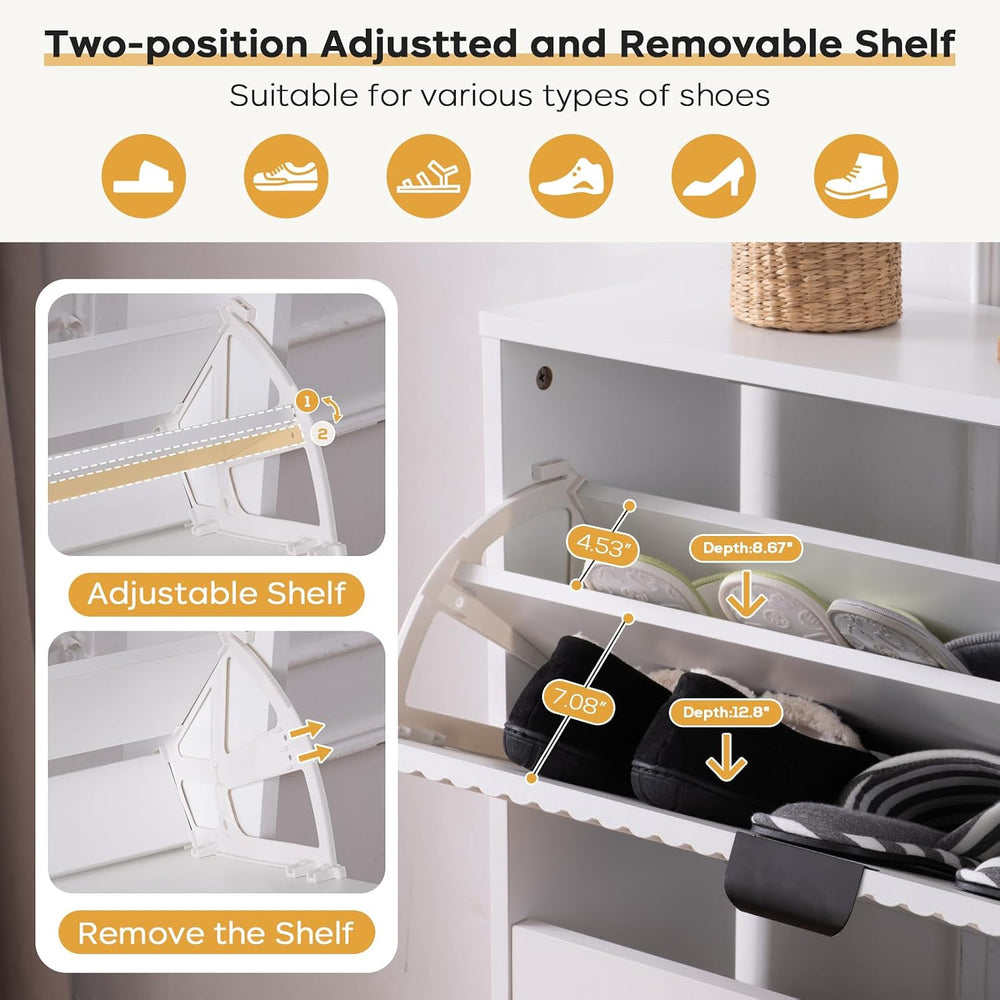 Shoe Cabinet Storage with 2 Flip Drawers, 31.5'' W Freestanding Shoes...