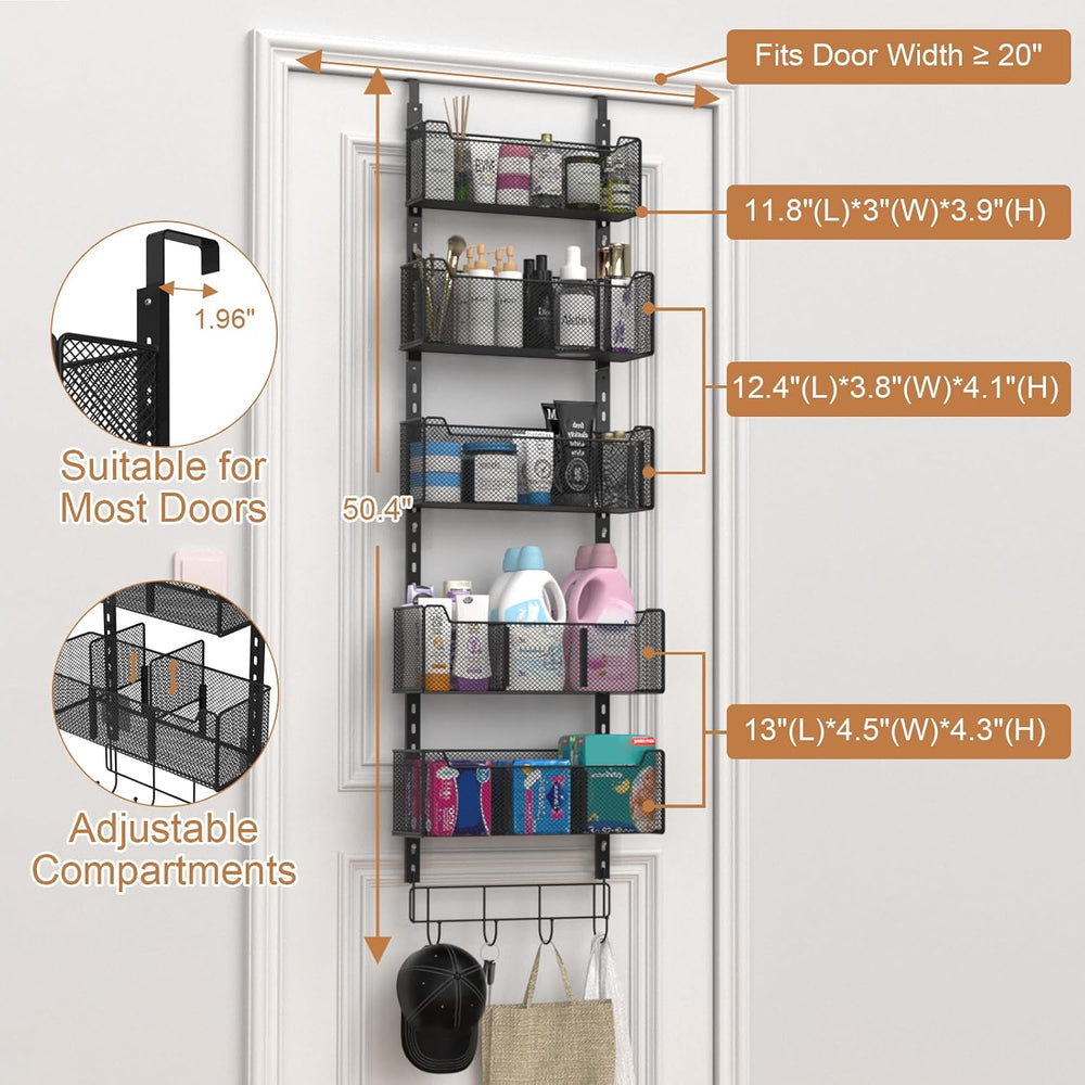 VyGrow Over The Door Organizer, Metal Door Organizer Hanging with 5 Adjustabl...