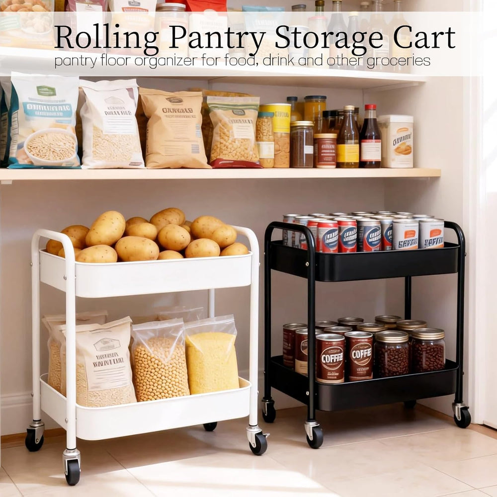 Under Desk Storage Cart 2 Tier Utility Rolling Cart with Wheels, Small Metal ...