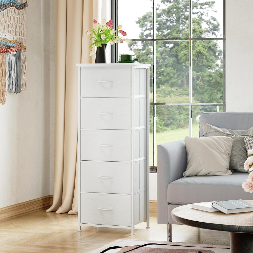 Somdot Tall Dresser for Bedroom, 5 Drawer Storage Cabinet, White