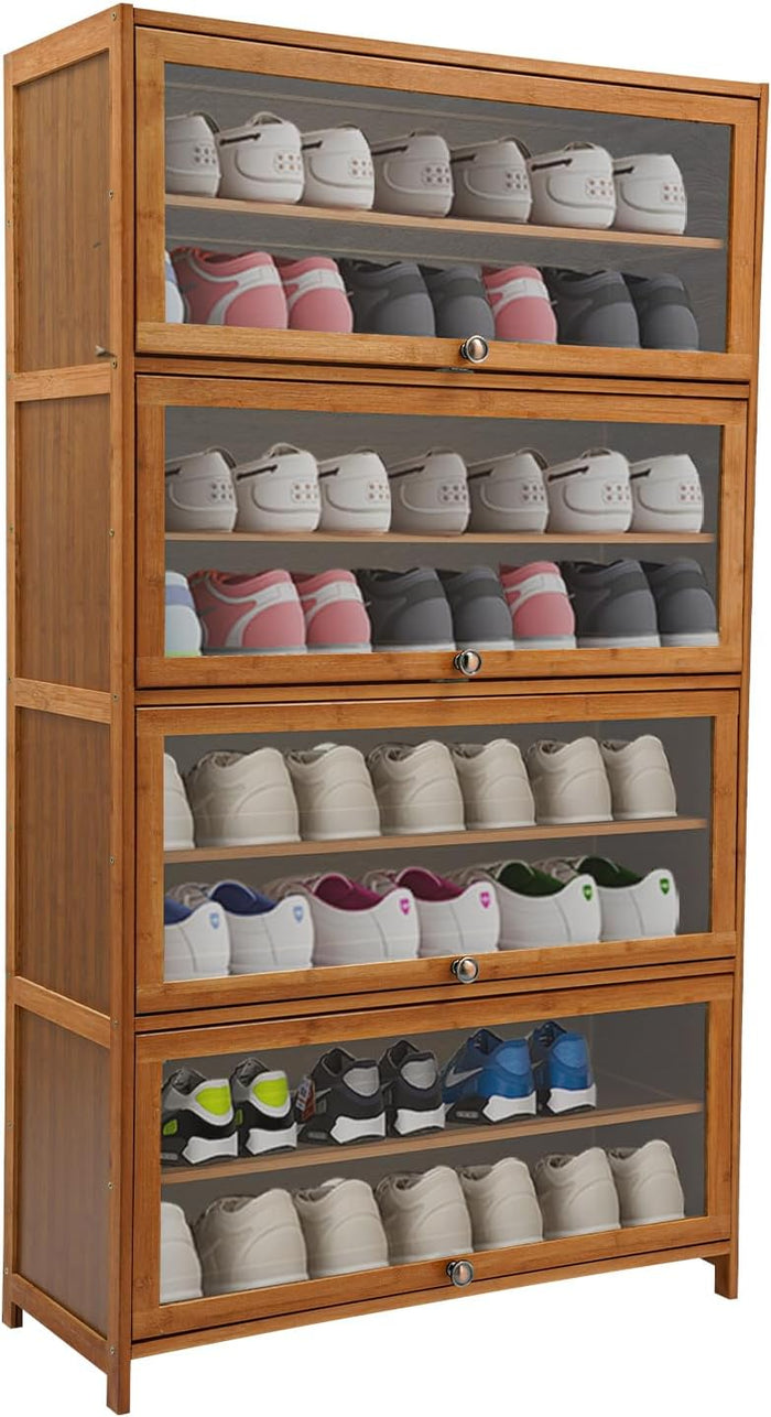 Shoe Storage Cabinet, Large Capacity Shoe Shelf Storage with Clear Doors Magnetic Door Locks Removable Panels & Strong Bearing Capacity Shoe Rack Organizer Cabinet for Foyer Living Room Corridor (11)