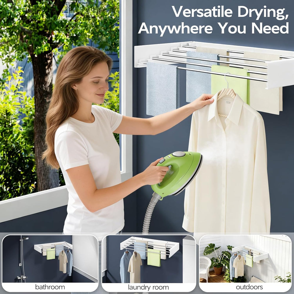 Vikaqi Wall Mounted Foldable Clothes Drying Rack, 32-Inch Wide, 5 Stainless S...