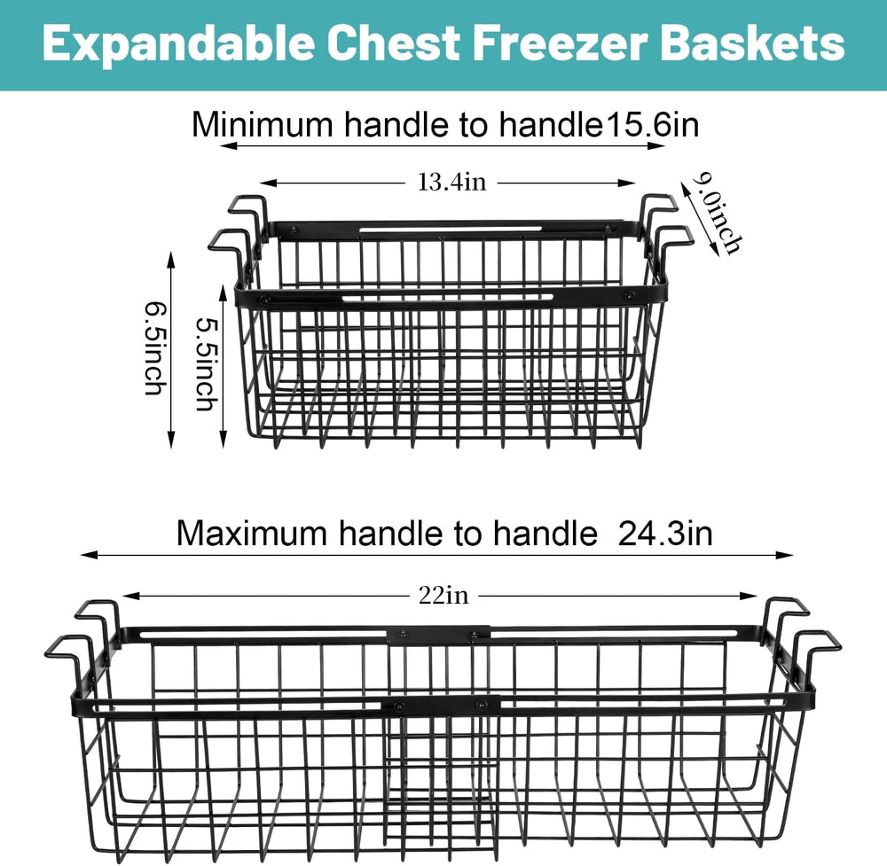 2 Pack Expandable Freezer Organizer Bins, Adjustable Wire Baskets for Chest F...