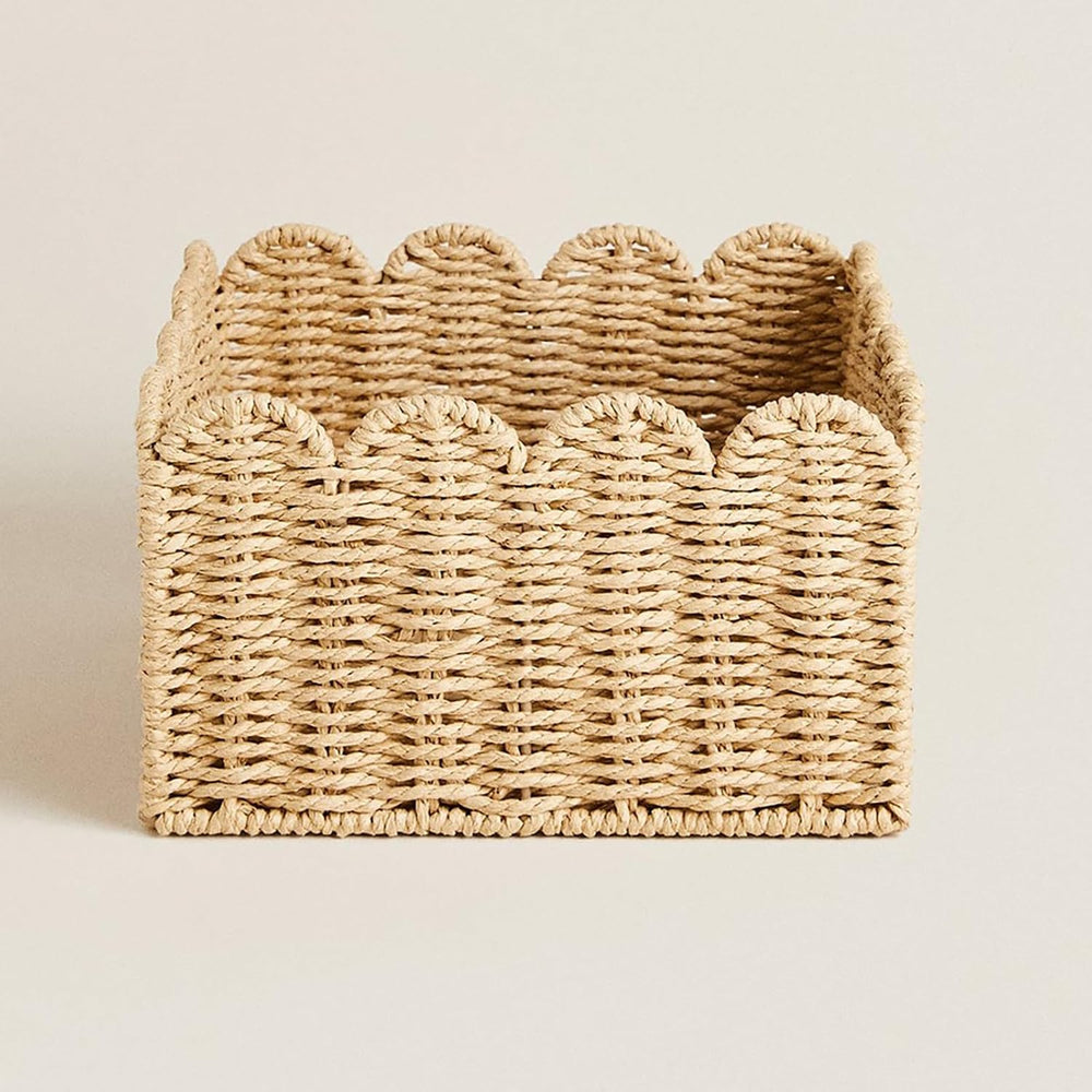 Scalloped Basket, Wicker Baskets for Storage, Hand Woven shelf Baskets, Seagr...